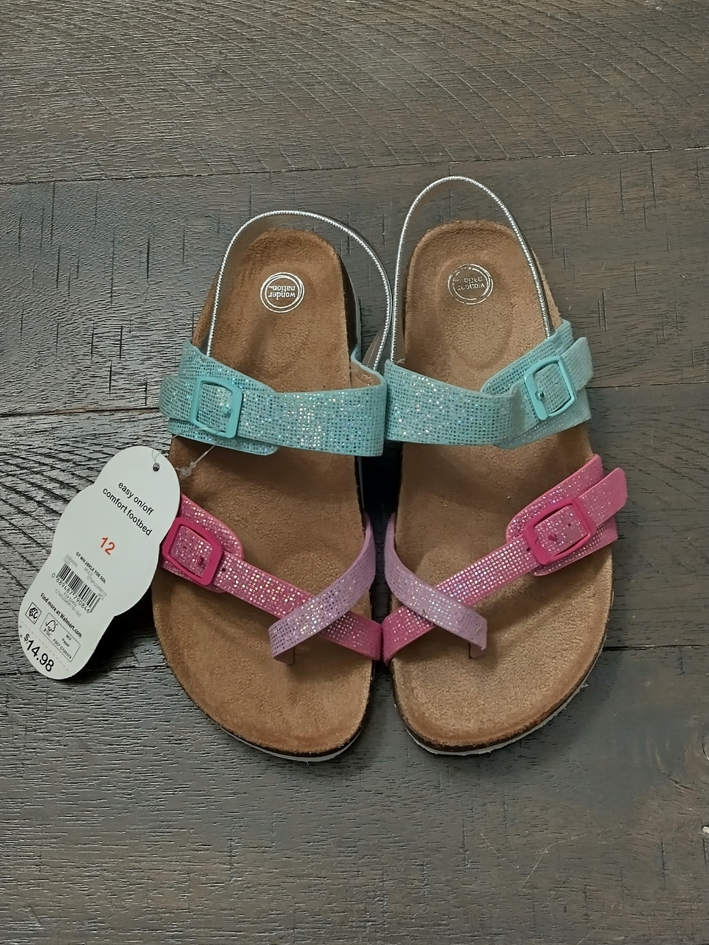 Wonder Nation Kids Glitter Strap Sandals in Teal, Pink & Purple